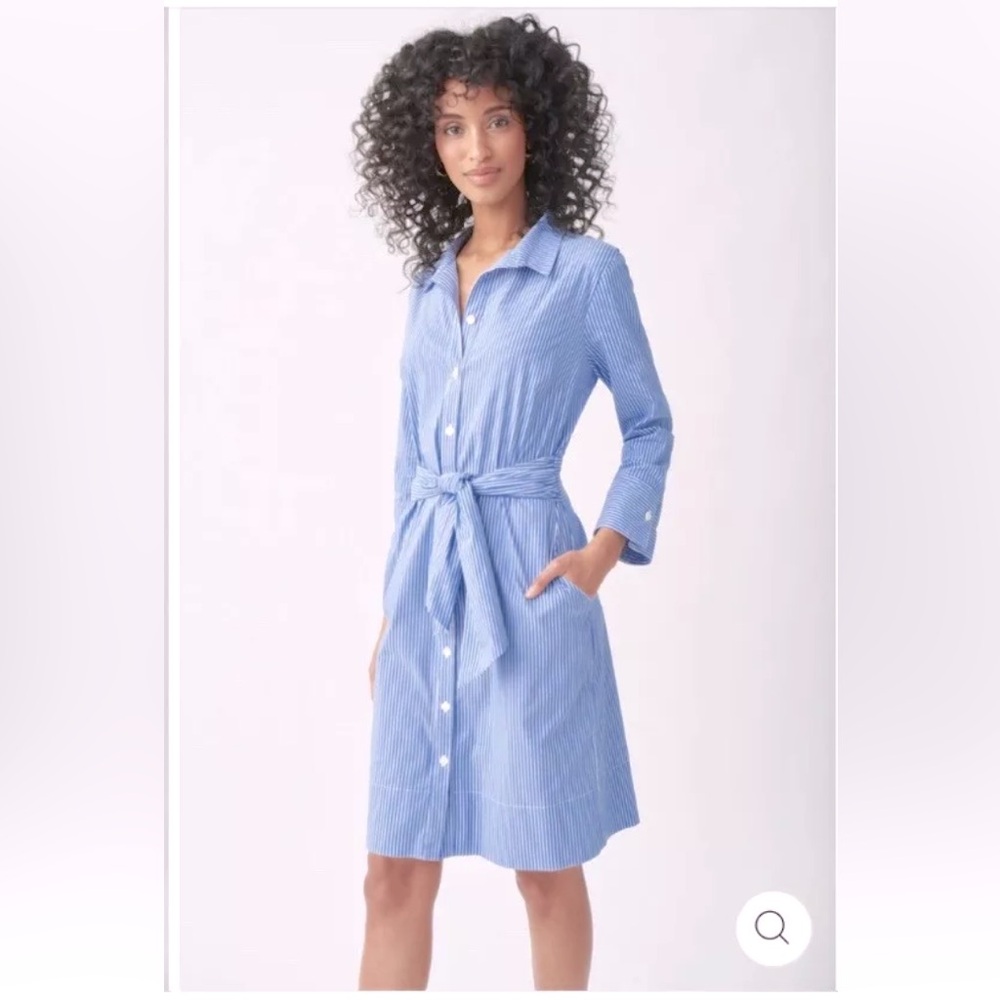 Joseph Ribkoff Woman’s Size 8 Blue & White Striped Button Down With Tie